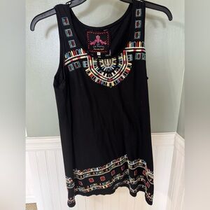 JOHNNY WAS Embroidered Black Sleeveless Top Tunic Dress Small